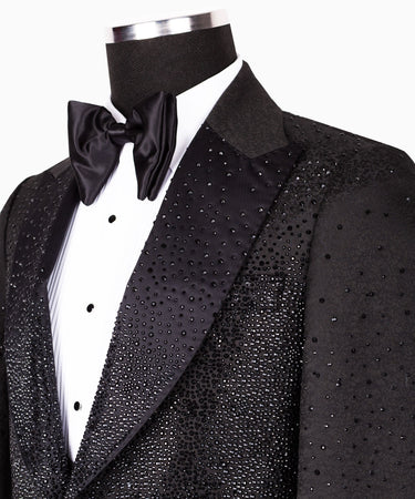 Black Hand-Embellished Peak Lapel Tuxedo | BTS Bespoke