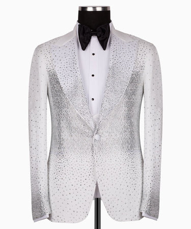 White Crystal Embellished Peak Lapel Tuxedo | BTS Bespoke