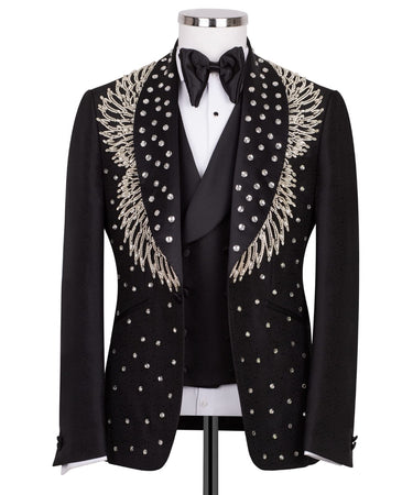 Black Embellished Jacquard Shawl Lapel Three-Piece Tuxedo | BTS Bespoke