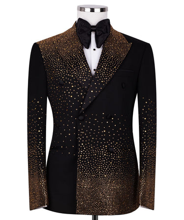 Black Gold Embellished Double Breasted Tuxedo | BTS Bespoke