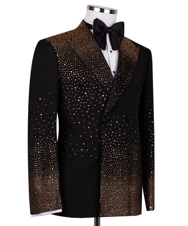 Black Gold Embellished Double Breasted Tuxedo | BTS Bespoke