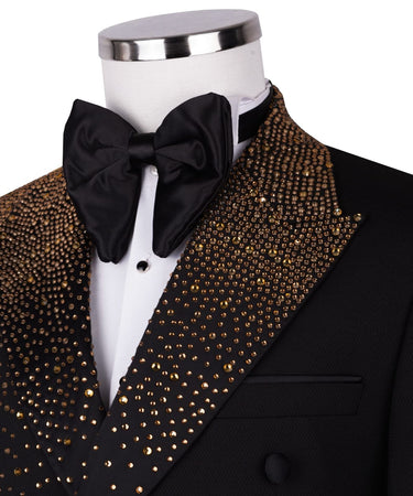 Black Gold Embellished Double Breasted Tuxedo | BTS Bespoke