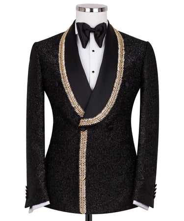 Black Gold Embellished Double Breasted Tuxedo | BTS Bespoke
