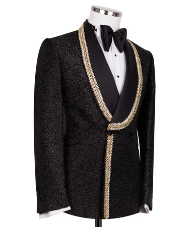 Black Gold Embellished Double Breasted Tuxedo | BTS Bespoke