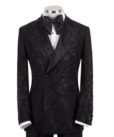 Black Embellished Double Breasted Tuxedo | BTS Bespoke