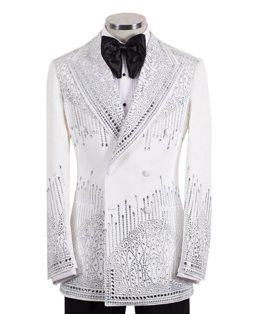White Embellished Double Breasted Tuxedo | BTS Bespoke