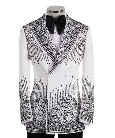 White Embellished Double Breasted Tuxedo | BTS Bespoke