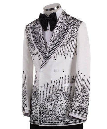 White Embellished Double Breasted Tuxedo | BTS Bespoke