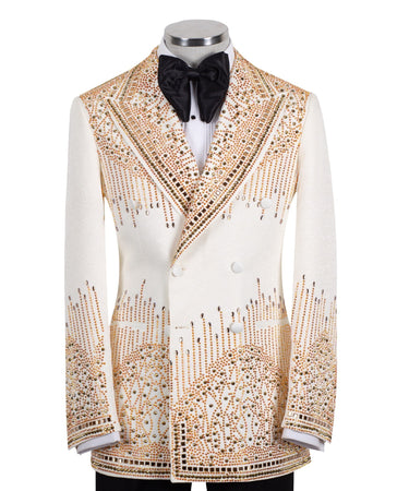 Cream Embellished Double Breasted Tuxedo | BTS Bespoke