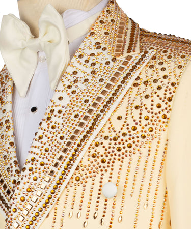 Champagne Gold Embellished Double Breasted Peak Lapel Tuxedo | BTS Bespoke