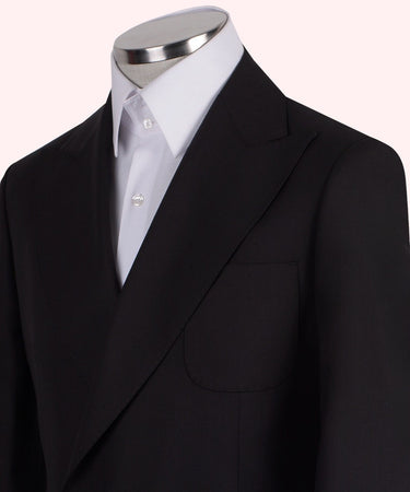 Black Wool Double Breasted Suit with Peak Lapels | BTS Bespoke