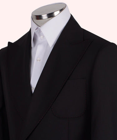 Black Wool Blend Double Breasted Suit with Red Stitching | BTS Bespoke
