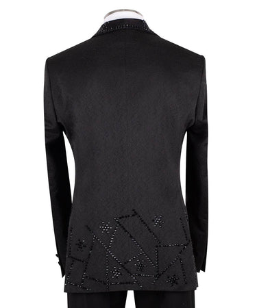 Black Embellished Double-Breasted Shawl Tuxedo