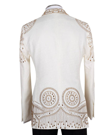 Ivory Gold Embellished Tuxedo Jacket