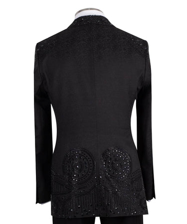 Black Embellished Peak Lapel Tuxedo Jacket