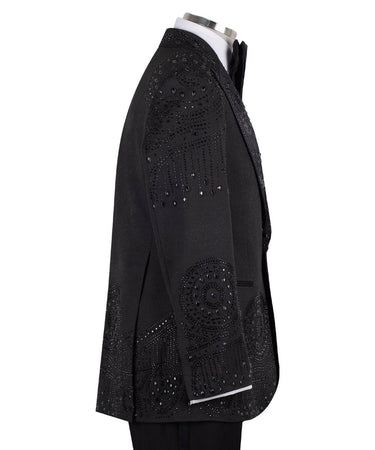 Black Embellished Peak Lapel Tuxedo Jacket