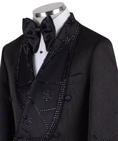 Black Embellished Double-Breasted Shawl Tuxedo