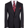 Black wool blend three-piece suit for men with jacket, vest, and trousers