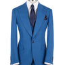 Bright blue three-piece suit for men with jacket, vest, and trousers