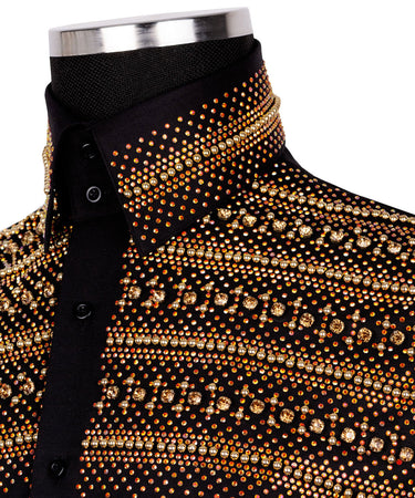 Classic Stone Detail Black Shirt - HandCrafted Shirts | Black Tuxedo Style