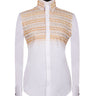 Elegant White Shirt with Gold and Silver Stone Details - HandCrafted Shirts | Black Tuxedo Style