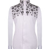 White Shirt with Black Stone Floral Details - HandCrafted Shirts | Black Tuxedo Style