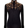 Black Shirt with Black Stone Floral Details - HandCrafted Shirts | Black Tuxedo Style