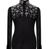 Black Shirt with White Stone Floral Details - HandCrafted Shirts | Black Tuxedo Style