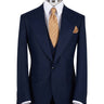 Navy blue wool blend three-piece suit for men with jacket, vest, and trousers