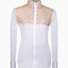 Elegant White Shirt with Geometric Pattern and Stone Gold Details - HandCrafted Shirts | Black Tuxedo Style