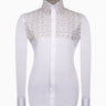 Elegant White Shirt with Geometric Pattern and Stone Details - HandCrafted Shirts | Black Tuxedo Style