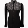 Elegant Black Shirt with Geometric Pattern and Stone Silver Details - HandCrafted Shirts | Black Tuxedo Style