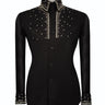 Black Shirt with Silver Stone Vertical Stripe Details - HandCrafted Shirts | Black Tuxedo Style