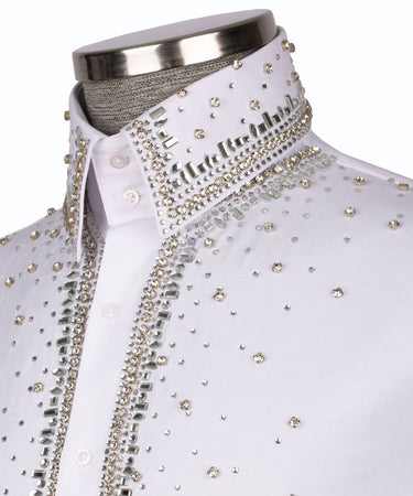 Elegant White Shirt with Sİlver Stone Vertical Stripe Details - HandCrafted Shirts | Black Tuxedo Style