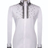 Elegant White Shirt with Black Stone Vertical Stripe Details - HandCrafted Shirts | Black Tuxedo Style