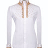 Elegant White Shirt with Gold Stone Vertical Stripe Details - HandCrafted Shirts | Black Tuxedo Style