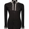 Elegant Black Shirt with Silver Stone Vertical Stripe Details - HandCrafted Shirts | Black Tuxedo Style