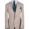Sand wool blend three-piece suit for men with jacket, vest, and trousers