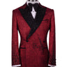 Crimson Burgundy & Black Crystal Silk-Satin Jacquard Double-Breasted Tuxedo — Drop 6 Regular Fit Silk-Satin Full Silhouette |