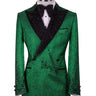 Emerald Green & Black Crystal Silk-Satin Jacquard Double-Breasted Tuxedo — Drop 6 Regular Fit Silk-Satin Full Silhouette | BT
