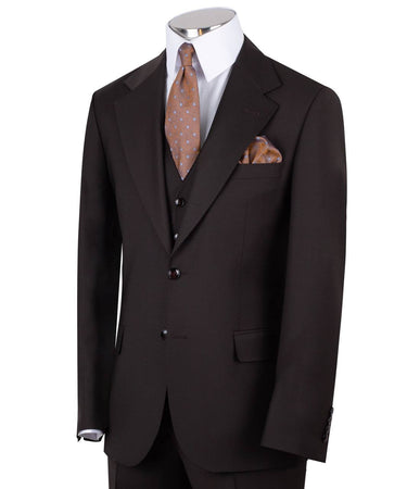 Model showcasing a Dark Brown Three-Piece Suit for Men by Black Tuxedo Style, ideal for weddings, business, and formal occasions.