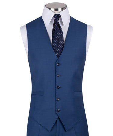 Steel blue three-piece suit for men with jacket, vest, and trousers
