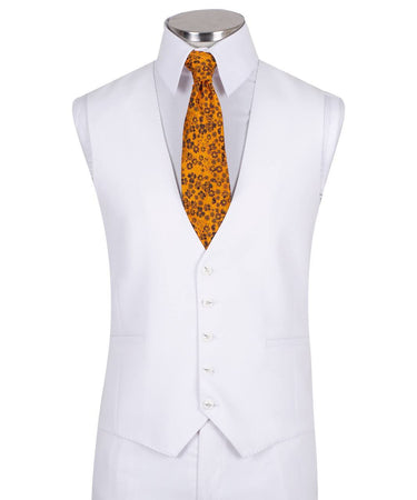 White wool blend three-piece suit for men with jacket, vest, and trousers