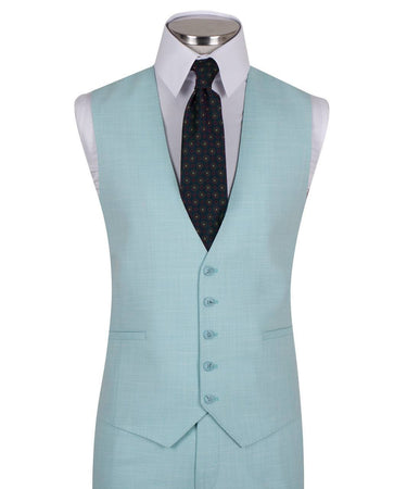 Mint green wool blend three-piece suit for men with jacket, vest, and trousers