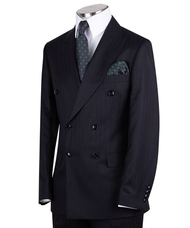 Black wool pinstripe double-breasted suit for men with jacket and trousers