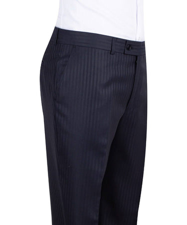 Navy blue wool pinstripe double-breasted suit for men with jacket and trousers