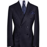 Dark navy blue wool pinstripe double-breasted suit for men with jacket and trousers