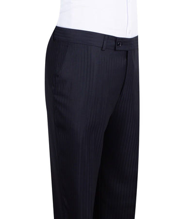 Dark navy blue wool pinstripe double-breasted suit for men with jacket and trousers