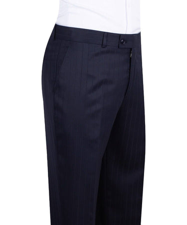 Navy blue wool pinstripe double-breasted suit for men with jacket and trousers