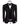 Front view of a black hand-embellished three-piece tuxedo by BTS Bespoke, featuring a single-breasted jacket with satin shawl lapels and a double-breasted vest, showcased on a mannequin.